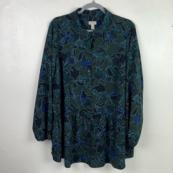 Logo By Lori Goldstein Women’s 1X Button Up Long Sleeve Print Tunic Blouse - Picture 1 of 7